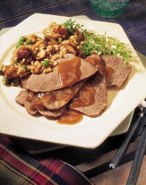 braised beef with mushrooms and barley recipe image