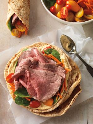 mediterranean beef & veggie wraps recipe image