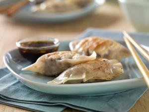 asian-style beef sausage pot stickers recipe image
