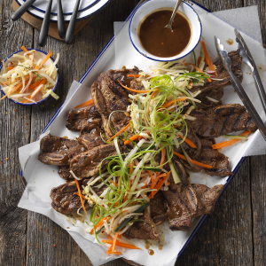 korean style beef short ribs with pickled vegetables recipe image