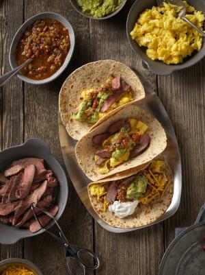 steak and eggs breakfast taco bar recipe image