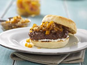 old south burgers with peach compote recipe image