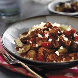 mediterranean beef with mixed olives and feta recipe image