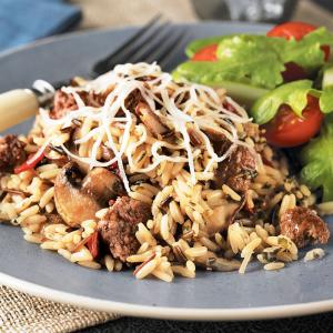 beef, wild rice and mushroom bake recipe image