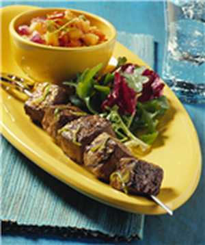 beef kabobs with griled pineapple salsa marinade recipe image