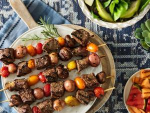 grilled sirloin steak kabobs with garlic rosemary butter recipe image