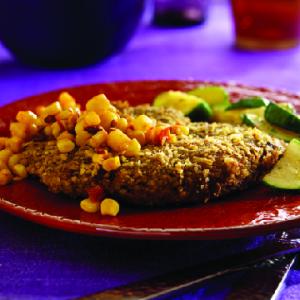 mexican-style milanesa with smoky corn salsa recipe image