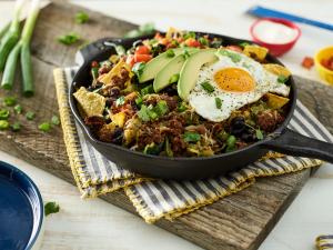 mexican-style beef sausage chilaquiles recipe image