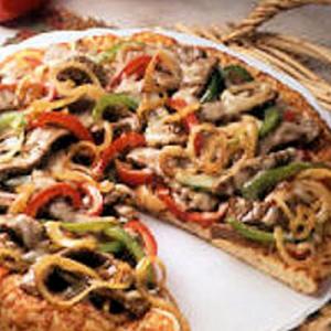 philly cheesesteak pizza recipe image