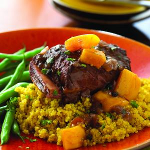 aji-braised beef sort ribs with golden herbed quinoa recipe image