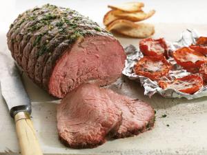 top sirloin petite roast with parmesan roasted tomatoes recipe image