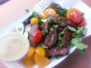 beef strip salad with honey ginger dressing recipe image