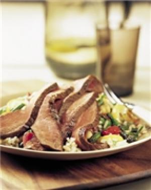farmer's market vegetable beef and brown rice salad recipe image