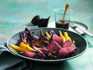 treviso, fig & pear steak salad recipe image