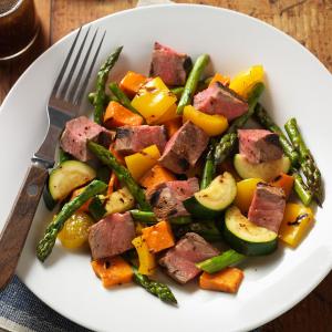 grilled steak and vegetable salad recipe image