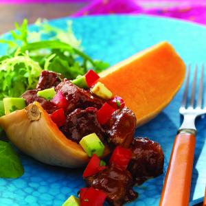 nuevo chipotle beef in butternut squash boats recipe image