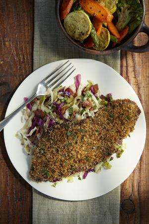 bavarian beef schnitzel with warm tangy slaw recipe image