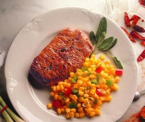 beef steaks with tangy corn relish recipe image
