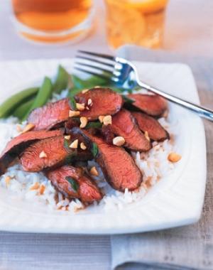 beef steaks with curried onion plum sauce recipe image