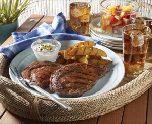 grilled ribeye steaks and potatoes with smoky paprika rub recipe image