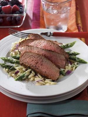 grilled peppery top round steak recipe image