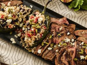 lime-marinated flank steak with stuff poblano peppers recipe image