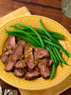 balsamic onion mocha flank steak recipe image