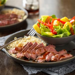 pineapple-soy glazed beef steaks recipe image