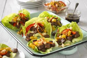 savory beef steak lettuce cups with grilled pineapple reslish recipe image