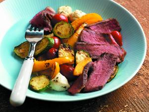 sonoma steaks with vegetables bocconcini recipe image